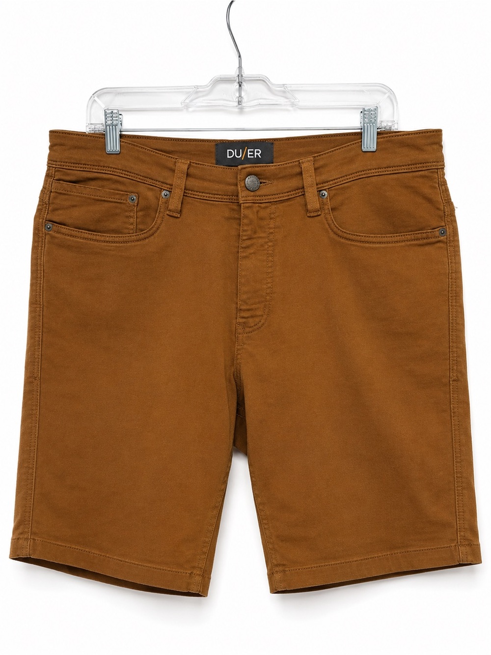 DU/ER N2X Slim Fit Performance Shorts Men’s 34 Brown Tencel Stretch 5 Pocket